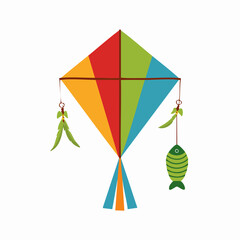 Colorful Kite with Decorative Fish and Feathers