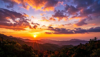 Scenic sunset over mountain range