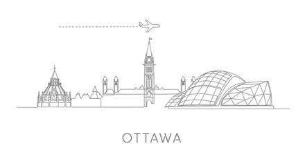 Ottawa Skyline with Canada Airplane minimal design.