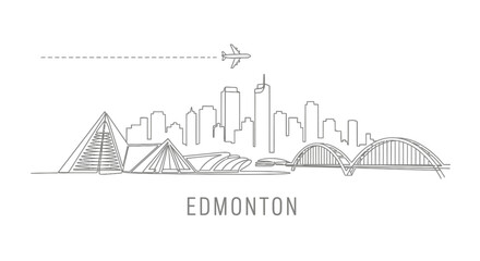 Obraz premium Edmonton Skyline Line Art with Minimalist, and Airplane.