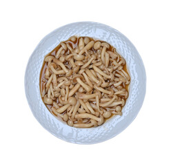 White shimeji mushrooms stir-fried with sauce  on transparent.