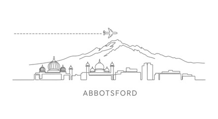 Abbotsford BC Skyline with Airplane, Mountains, and Minimal.
