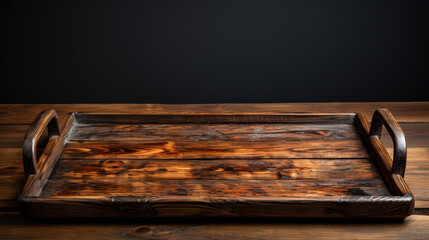 Rustic Wooden Tray, High-Quality Dark Wood Texture