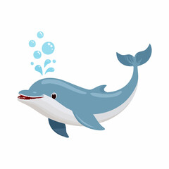 Fototapeta premium Playful Cartoon Dolphin Spouting Water with a Happy Smile