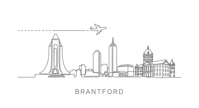Brantford Cityscape Line Art with Airplane, and Ontario.