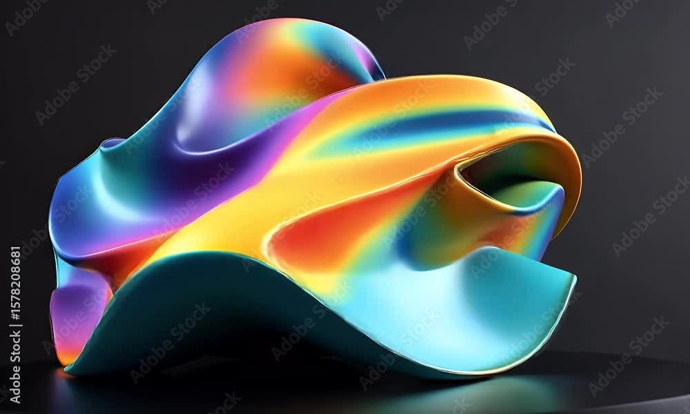 Poster abstract fluid 3d render of colorful shapes on a dark background, with a gradient and black color in