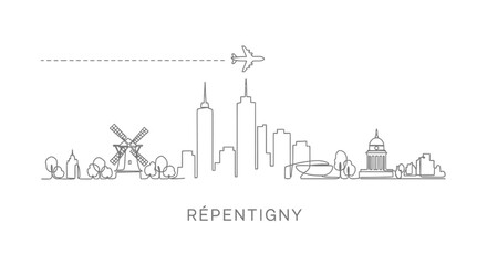 Obraz premium Repentigny Skyline Vector with Airplane, and Line Art.