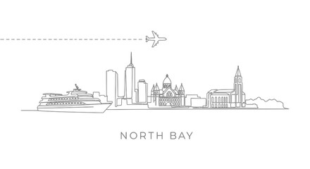 Obraz premium North Bay Ontario with Canada Skyline Line Art.