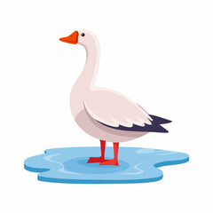 Obraz premium Cute Cartoon Goose Standing on a Frozen Pond
