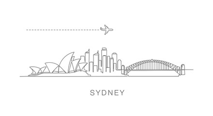 Naklejka premium Sydney skyline vector with plane travel icon.