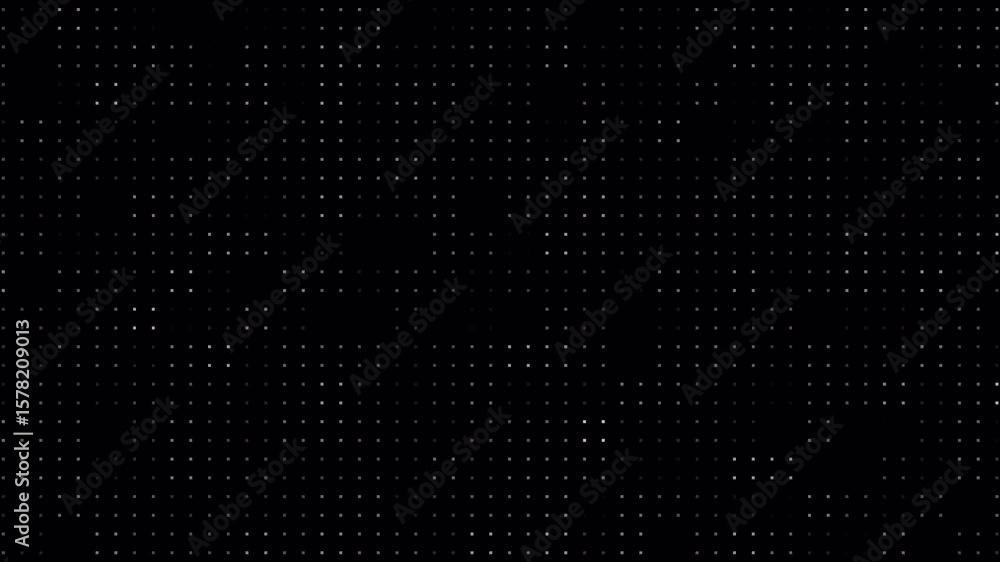Poster abstract video frame of a grid of dimly lit squares on black background