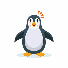 Obraz premium Cheerful Cartoon Penguin with Orange Exclamation Marks Above Its Head