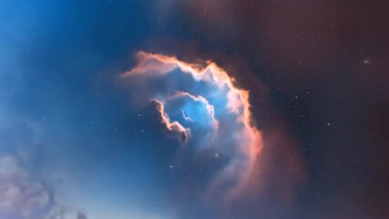 A deep space nebula with orange edges and blue core against a starlit expanse - Powered by Adobe