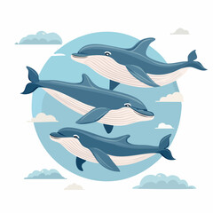 Obraz premium Playful Dolphins Swimming Gracefully in a Light Blue Ocean Scene