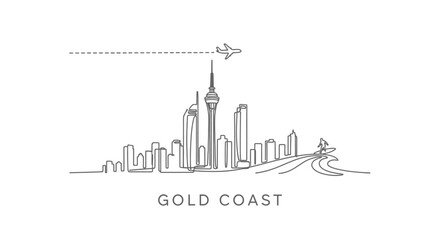 Gold Coast Skyline Line Art with Minimalist Travel.
