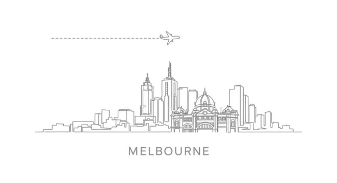Melbourne skyline vector outline with Australia.
