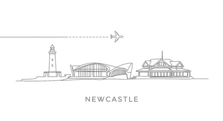 Fototapeta premium Newcastle Skyline Vector Outline Travel.