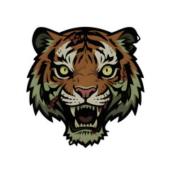 A fierce tiger head with sharp eyes and bared teeth, radiating wild strength and intensity.