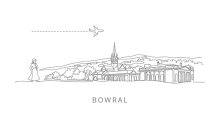 Fototapeta premium Bowral City line art with NSW, and Australia.