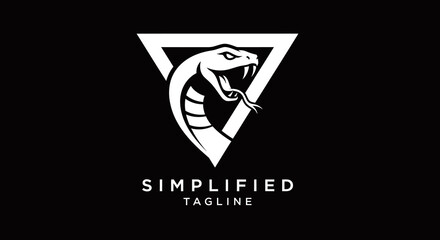 Striking White Cobra Head Logo Design within a Geometric Triangle