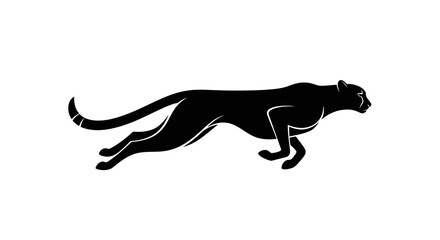Fototapeta premium Sleek Black Cheetah Silhouette in Mid-Stride, Dynamic Running Pose