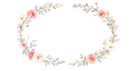 Christmas wreath isolated on white with red ribbon, a beautiful floral design of leaves, pink blossoms, and rose petals
