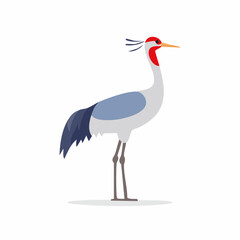 Stylized Illustration of a Grey Crowned Crane with Red Crest and Feathers