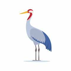 Obraz premium Elegant Crane with Red Head and Blue Wing Illustration, Standing Proudly