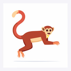 Playful Cartoon Monkey in Mid-Air with a Curving Tail and Smiling Face