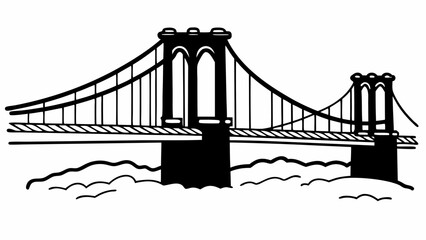 Fototapeta premium A stylized black and white illustration of the Brooklyn Bridge with a cityscape in the background.