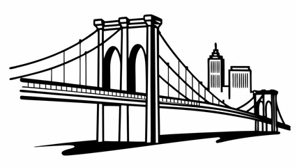 Fototapeta premium A stylized black and white illustration of the Brooklyn Bridge with a cityscape in the background.