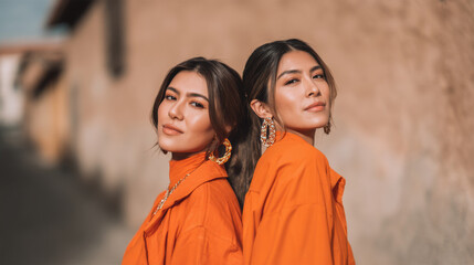 captivating portrait featuring matching models showcasing their synchronized styles and expressions