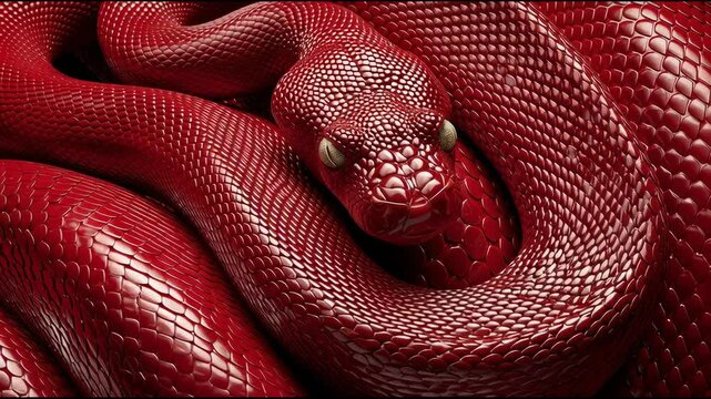 A stunning close-up image of a vibrant red snake showcasing intricate scales and patterns. Perfect for wildlife enthusiasts and nature photographers who appreciate detail and color.