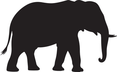 Obraz premium Walking Elephant Silhouette Vector IllustrationAfrican Elephant with Trunk Up Silhouette DesignCartoon Baby Elephant Outline VectorWild Elephant Silhouette for Safari or Jungle ThemeElegant El