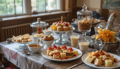 3D image Christmas table setting, catering, banquet, fish, party, breakfast, celebration, healthy, tasty, delicious, appetizer.