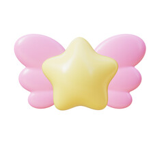 Cute 3D Pastel Star with Wings Illustration