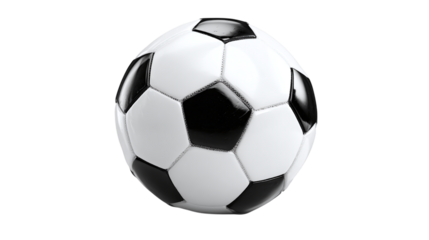 Soccer ball with classic black and white panel design, isolated on tranparent background 