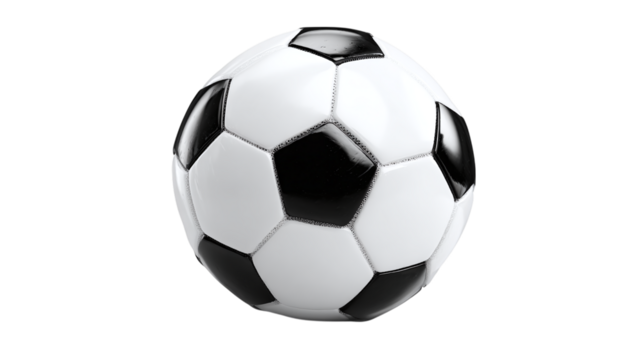 Soccer ball with classic black and white panel design, isolated on tranparent background 