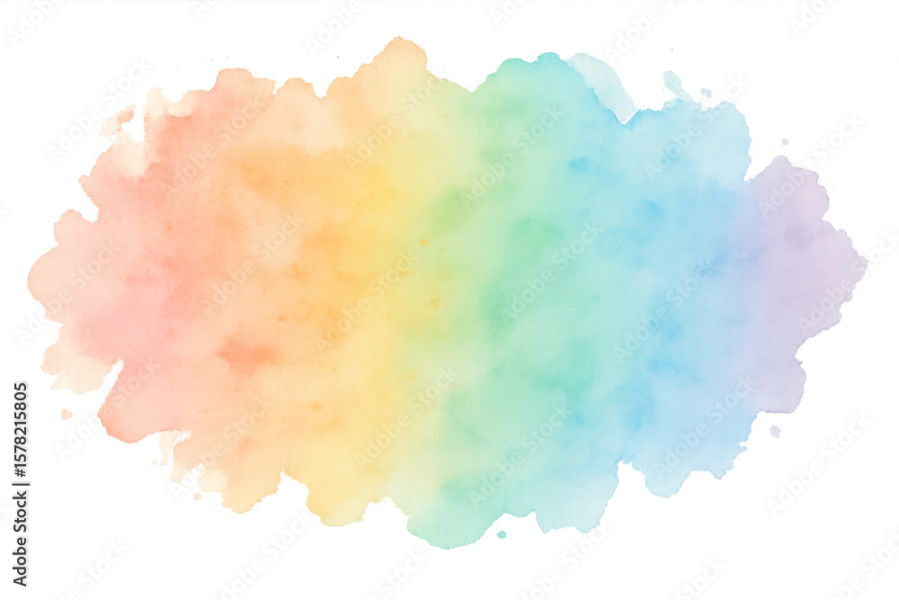 Poster rainbow watercolor stain blending softly across transparent background, creating vibrant artistic de