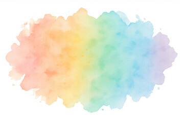 Rainbow watercolor stain blending softly across transparent background, creating vibrant artistic design element with colorful gradient wash