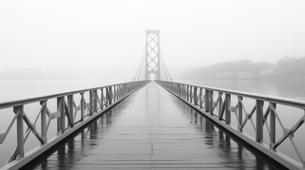 Obraz premium Suspension Bridge in Black and White, Symmetric and Dramatic