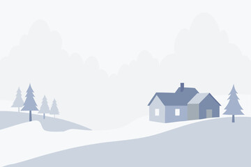 Fototapeta premium Winter Morning Fog In Rural Village On White Background