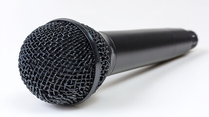 Professional microphone isolated on white background, showcasing crisp details from a top-down view.