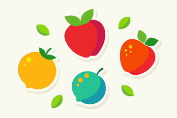 Fototapeta premium Retro Style Fruit Sticker Icons Floating On White