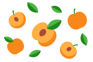 Scattered Peaches And Plums With Green Leaves In Frame