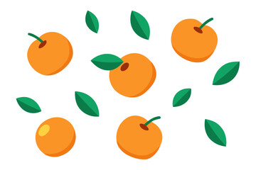 Obraz premium Scattered Peaches And Plums With Green Leaves In Frame