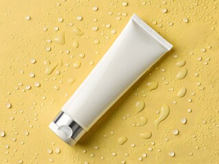 White Facewash Tube on Yellow Background for Mockups 