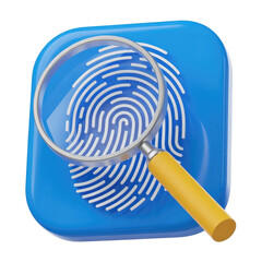 Magnifying glass on digital fingerprint icon for forensic analysis and security technology concept