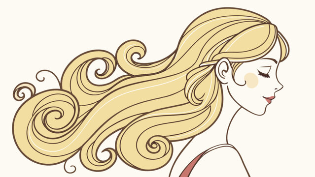 blonde woman profile with flowing hair clip art preview