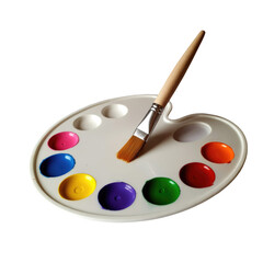 Artistic paint palette with brush and vibrant colorful paints for creative painting projects